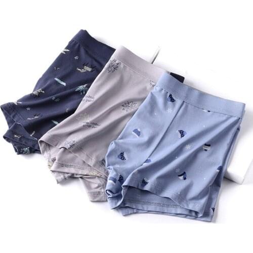 TJ-TianJun Mens Mid Waist Print Flat Shorts Modal Fabric Soft Breathble U-Shapped Bag Boy Underpants Fashion 2021New Hot Sell