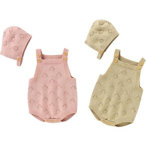 Korean Style Spring Autumn Newborn Baby Boys Girls Knitting Jumpsuit Sleeveless Overall Toddler Baby Girl Knitting Romper+Hat