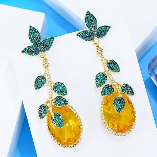 Blachette Hot Clear Yellow Pink Long Pendant Earrings Nigerian Bridal Wedding Engagement Party Show Daily Jewelry Accessories