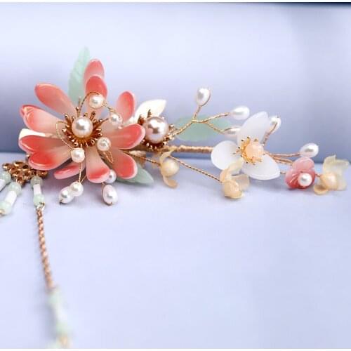 1 pcs Creative Sweet Ancient Flower Hair Decor Tassel Hair Clip Hairpin for Hanfu Cosplay Prop for Women Girl Gift Hot