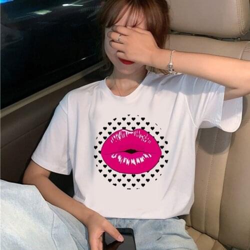 Women Fashion Soft Casual White T shirts Creative Lips summer fashion T-fashion Tops funny printed T-shirt