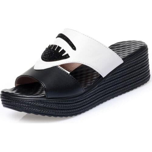 Hot 2020 New Summer Genuine Leather Sandals Slippers Thick Bottom Wedge Sandals Non-slip Comfort Fashion Sandals Women Sandals