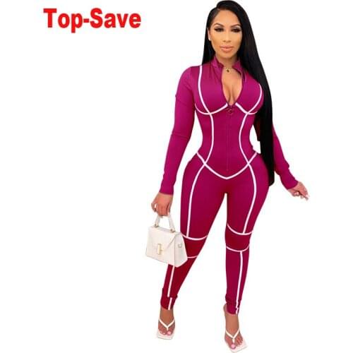 Sexy Long Sleeve Bodycon Jumpsuits For Women 2020 Autumn Elegant Casual Bandage Rompers Womens Jumpsuit Vintage Party Overalls
