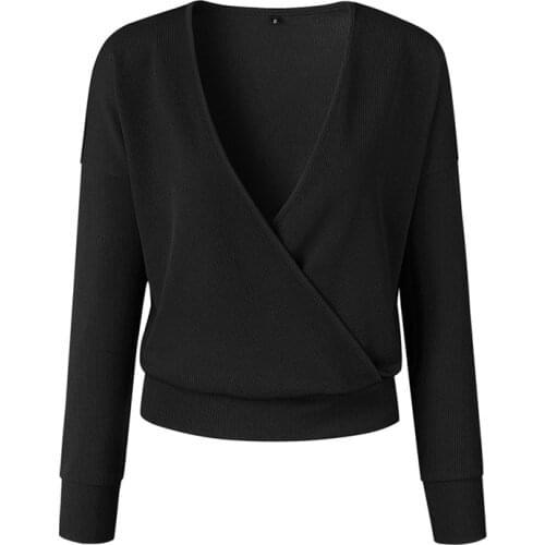 2019 New Autumn Fashion Women Sweater Shirts Ladies Casual Loose Solid Knit Jumper Fall Sweater Shirt V-Neck Long Sleeve Tops