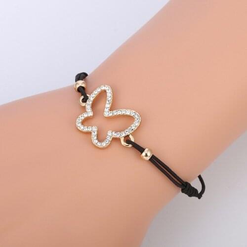 Gold Color Hollow Butterfly Bracelet for Women Rope Chain AAA+ Crystal Bracelet Black Elastic Cord Jewelry Dropshipping 2020