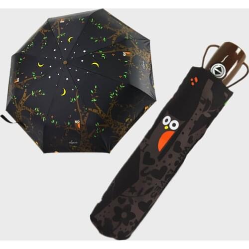 Sun Umbrella rain Women Man High Quality Owl Pattern Womens Umbrella UV Proof Sunshade Umbrellas Black Coating Female Paraguas