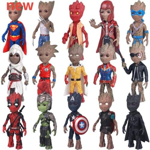 15CM Guardians of the Galaxy Groot Dolls Action Figure Toys Groot Cos Captain America Deadpool Hulk Model Figurines Kids Gift