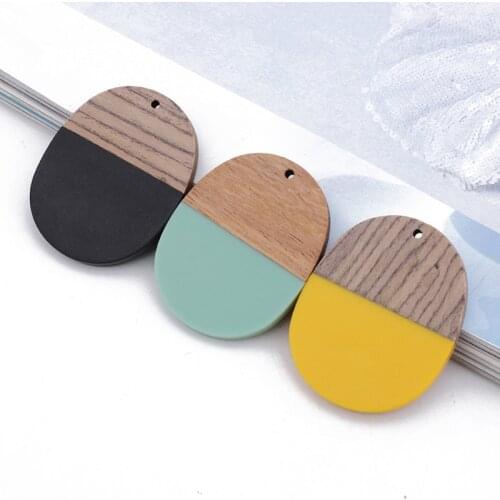 2pcs Splice Big Oval Wood Resin Eardrop Charms Connector Findings Vintage Earrings Necklace Pendant Women Jewelry Accessory