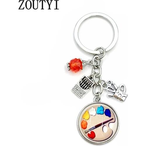 2019/New Painter Tools - Palette and Brush Keychain with Bead Jewelry, Tibetan Silver Pendant, Keychain, DIY for Keychain