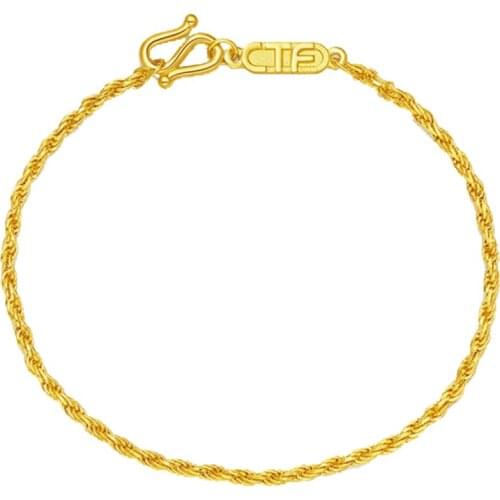 Pure 24K Yellow Gold Bracelet Women 999 Gold Rope Link Bracelet High Quality Bracelet
