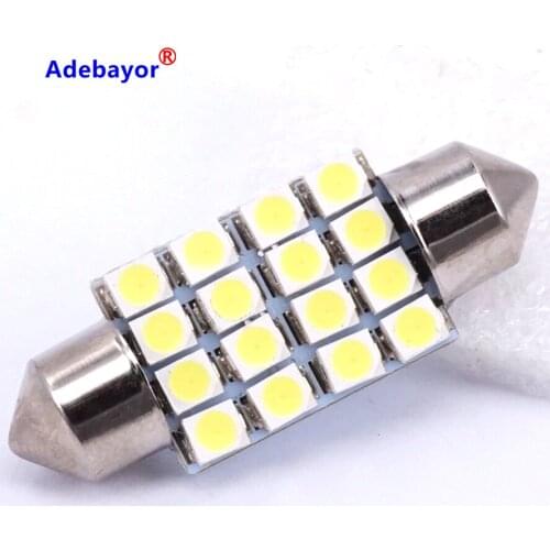 100X 36mm 3528 16 SMD LED White Car Dome Festoon Interior Light Bulbs Auto Car Festoon LED Licence Plate Dome Roof Car Light