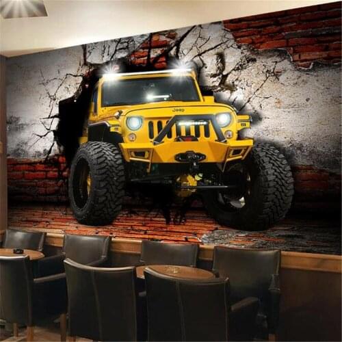 Milofi custom large mural retro car broken wall 3D personality wallpaper wallpaper ktv background wall decoration painting