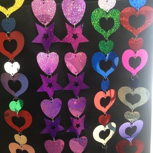 6st/lot 1Meter Per String Combination 80mm Heart And 70mm Five Star Sequins PVC Flat Paillette Sequins Decoration Paryty Rooms