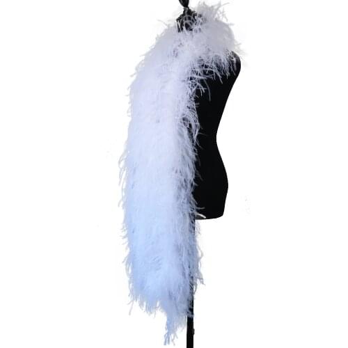 6ply White Fluffy Real Ostrich feather boas Wedding party Decorative Feathers Shawl Dress Sewing Decoration 2 Meter/1 pcs