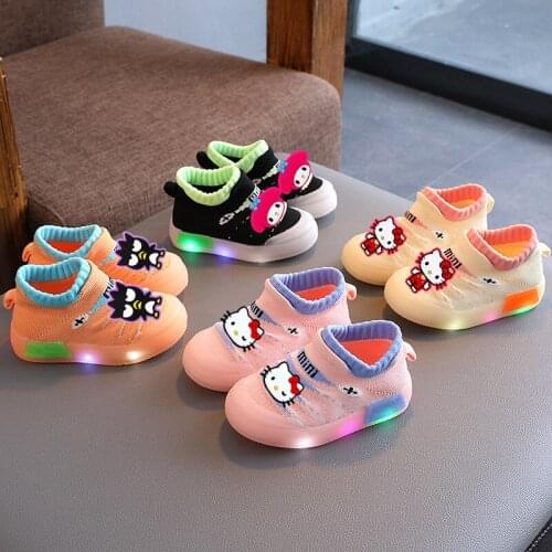 Sanrio Hello Kitty Lights Baby Casual Shoes Boys and Girls Breathable Socks Shoes Infant Melody Toddlers Soft Sole
