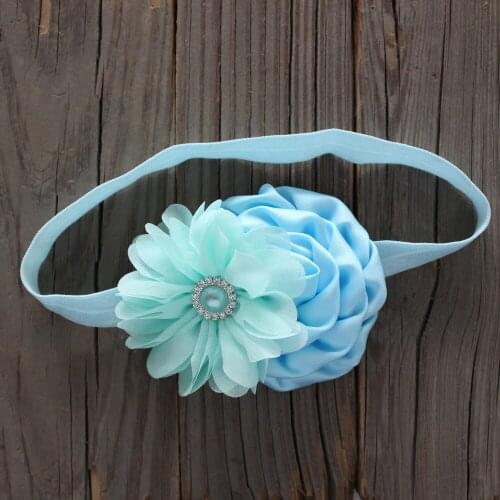 Boutique floral headband elastic girl kids flower headband Chiffon flowers with Satin Rosette on foe elastic headband 30pcs