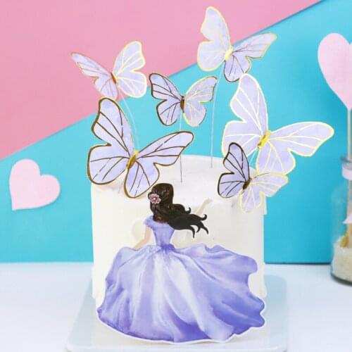 Colored Butterfly Happy Birthday Plug-in Cake Topper Holder Mother‘s Day Party Dessert Decoration For Baby Baking Supplies