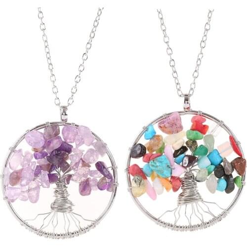 Tree of Life Quartz Necklaces Pendants Fashion Natural Stone Reiki Healing Chakra Crystal Pendant Necklace for Women Jewelry2019