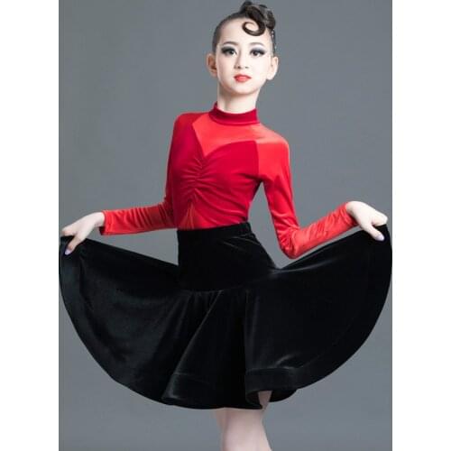 Latin Dance Dress for Children Girls Autumn Winter Split Long Sleeve Top Skirt Suit Performance Competition Costumes Dance Wear