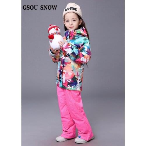 GSOU SNOW NEW Snowboardin Jacket Pants Children Boys Waterproof Windproof Outdoor Thicken Ski Suit Set Children Snow Ski Sets