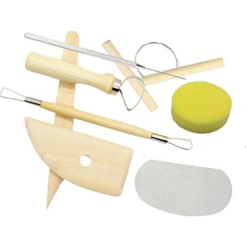 DHL 100set practical 8pcs/set Wooden Handle Pottery Tools Stainless Steel Pottery Ceramics Clay Sculpture Modelling Kit SN3123