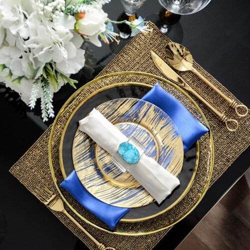 European Glass Pearl Gold Inlay Dishes Steak Plate Salad Dishes Party Event Decor Tableware Set Plate Fruit Dishes Dinner Plate
