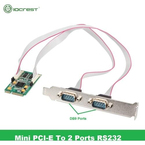 IOCREST Mini PCIe 2 Ports Rs232 Db9 Com Half Size Mini PCI Express Serial Port Industrial Controller Card EXAR 17V352