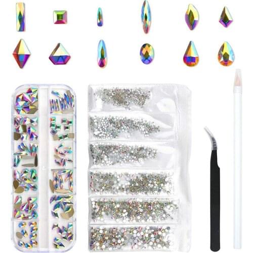 Multi Shapes Faux Crystals Rhinestones Nail Art Decorations with Tweezers Pen Nail Art Decor Sparkling Multi Shape Nail