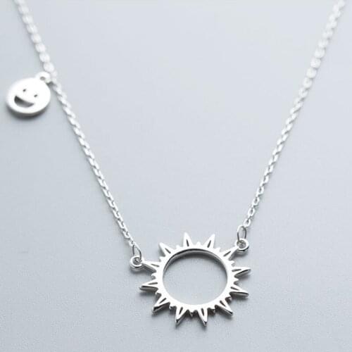 Korean 925 sterling silver Hollow Sun Smile Clavicle Chain Chokers Necklaces for Student Girlfriends Party Jewelry Gifts