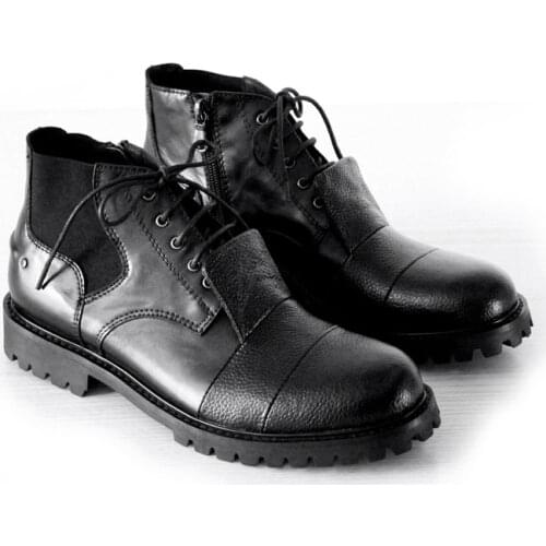 British Style Full Grain Leather Short Boots Flat Black Zipper Boot Mens Shoes Size euro 45