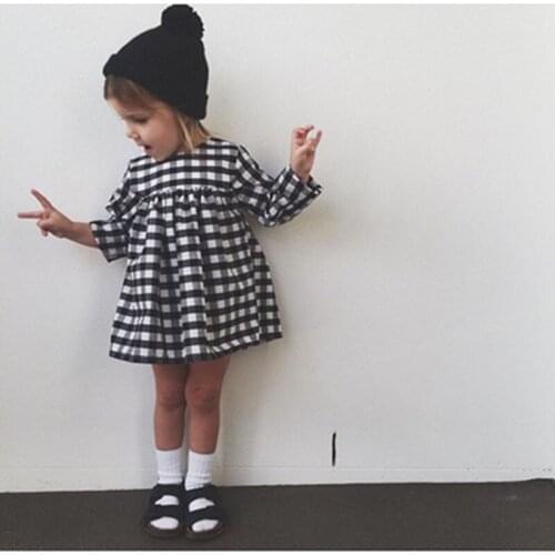 Cute Baby Kid Girls Casual Plaid Dress Long Sleeve Princess Children Clothes DS29
