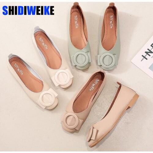 Fashion Spring Summer Soft PU Leather Ballet Flats Women Shoes Slip-On Round Toe Round Buckle Flat Shoes Women AC957