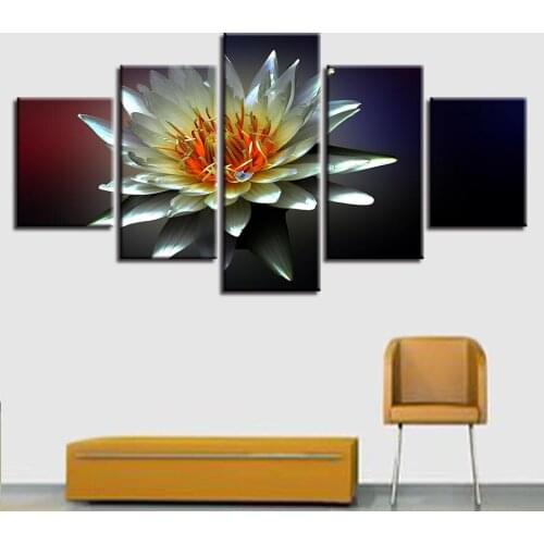 Modular Canvas Paintings Wall Art 5 Pieces Water Lily Pictures HD Printed Lotus Flowers Poster Home Decor Living Room (No Frame)