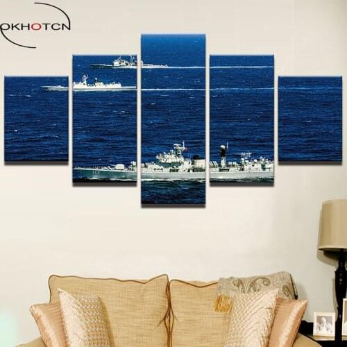 OKHOTCN Modular Canvas Posters Wall Art Printed Pictures Frame Home Decor 5 Pieces Aircraft Navigation Seascape Painting