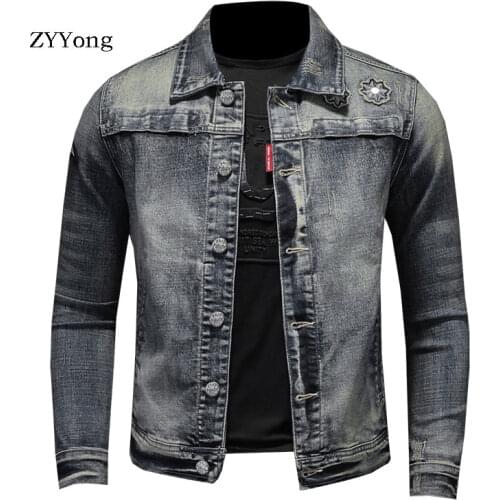 High Street American Bomber Pilot Denim Jacket Men Jeans Coats Motorcycle Casual Slim Outwear Clothing Overcoat Ropa Hombre