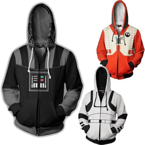 2019 Star Costumes Mens clothes Sweatshirts Cosplay Zipper Hoodies Fashion 3D Print Harajuku Mens Jacket Boys Coat Wars