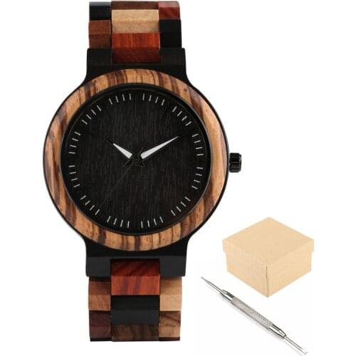 Quartz Men Watch Natural Wooden Wristband Male Casual Wood Timepiece Folding Clasp Minimalist Black Round Dial Mens Watches