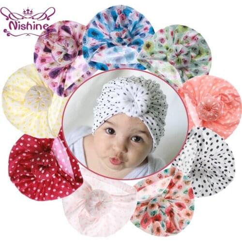 Nishine Toddler Print Dot Floral Donut Hats Newborn Baby Girls Cotton Beanie Bonnet Infant Headwear Kids Hair Accessories