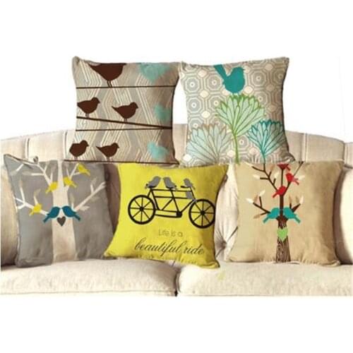 NEW Cotton Linen Square 18" Cute Birds and Tree Printed Decorative Sofa Throw Cushion Pillows Outdoor Home Decor Cojines