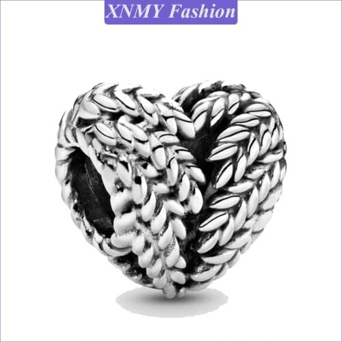 XNMY New Original Silver Color Majestic Feathers Heart Bead Charm Fit European Pandora Charms Bracelet Bangles Diy Jewelry