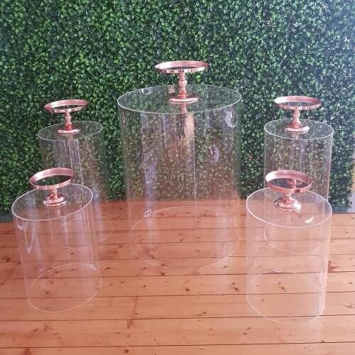 New style 5pcs/set )Wedding supplier acrylic backdrop wedding Clear round acrylic plinth wedding display stand senyu1482