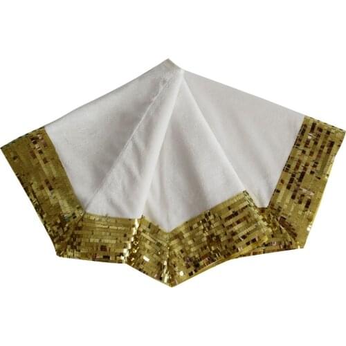 Extra Large 36"/50" Christmas Tree Skirt white Velvet fabric patchwork with Gold Sequin Sparkle Glitter Border Hexagon design