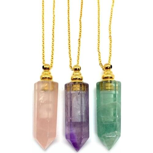 Natural Stone Perfume Bottle Necklace 12x47mm White Crystal Perfume Bottle Pendant Ladies Necklace Aroma Diffuser Bottle
