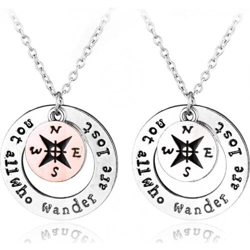 Necklace Jewelry Not All Who Wander Are Lost Compass Pendant Necklace Find You True North South Direction Necklace For Women Men