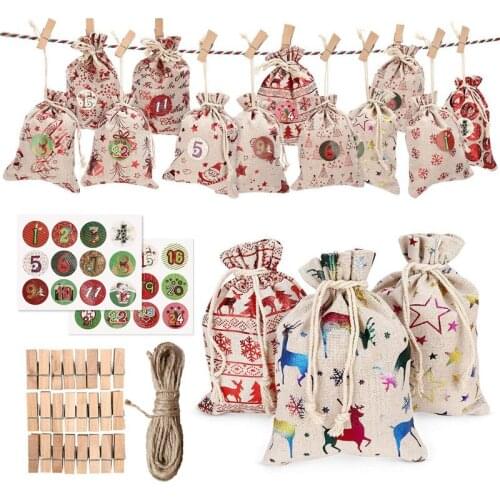 Christmas Tree Pendant Candy Pocket Drawstring Bag Snowman Elk Bear Santa Crafts Creative Home Decoration DIY Holiday Props