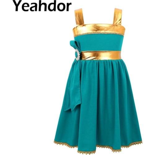 Girls Party Princess Dress Metallic Wide Straps Square Neck High Waist Dress Children Halloween Holiday Cosplay Costume Dress Up