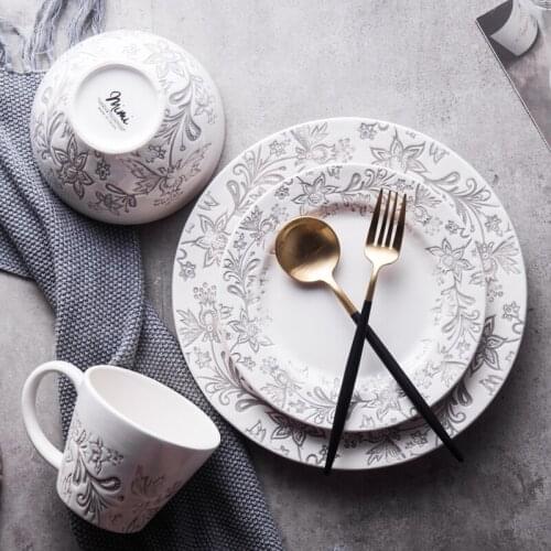 Hand-carved Dishes Breakfast Ceramic Steak Fish Breakfast Plate Dishes Home Cake Kid Plate Breakfast Dishes