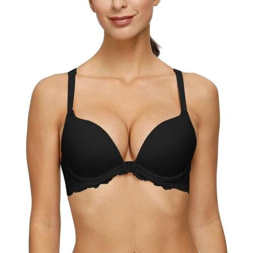 Vgplay Sexy Bra Front Closure Lace Y-line Lingerie Underwire Plunge Unlined Brassiere Solid Black Fashion Bras For Women