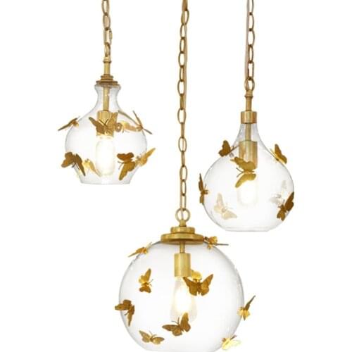 Modern Glass LED Chandelier Lighting Bedroom Living Room Kitchen Fixtures LED Pendant Lamps Lights Golden Butterfly Hanging Lamp