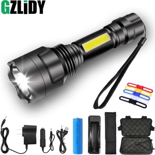 LED Flashlight Super Bright COB Work Light Waterproof C8 Tactical Torch 4 Lighting Modes 18650 Bicycle lantern Camping lamp